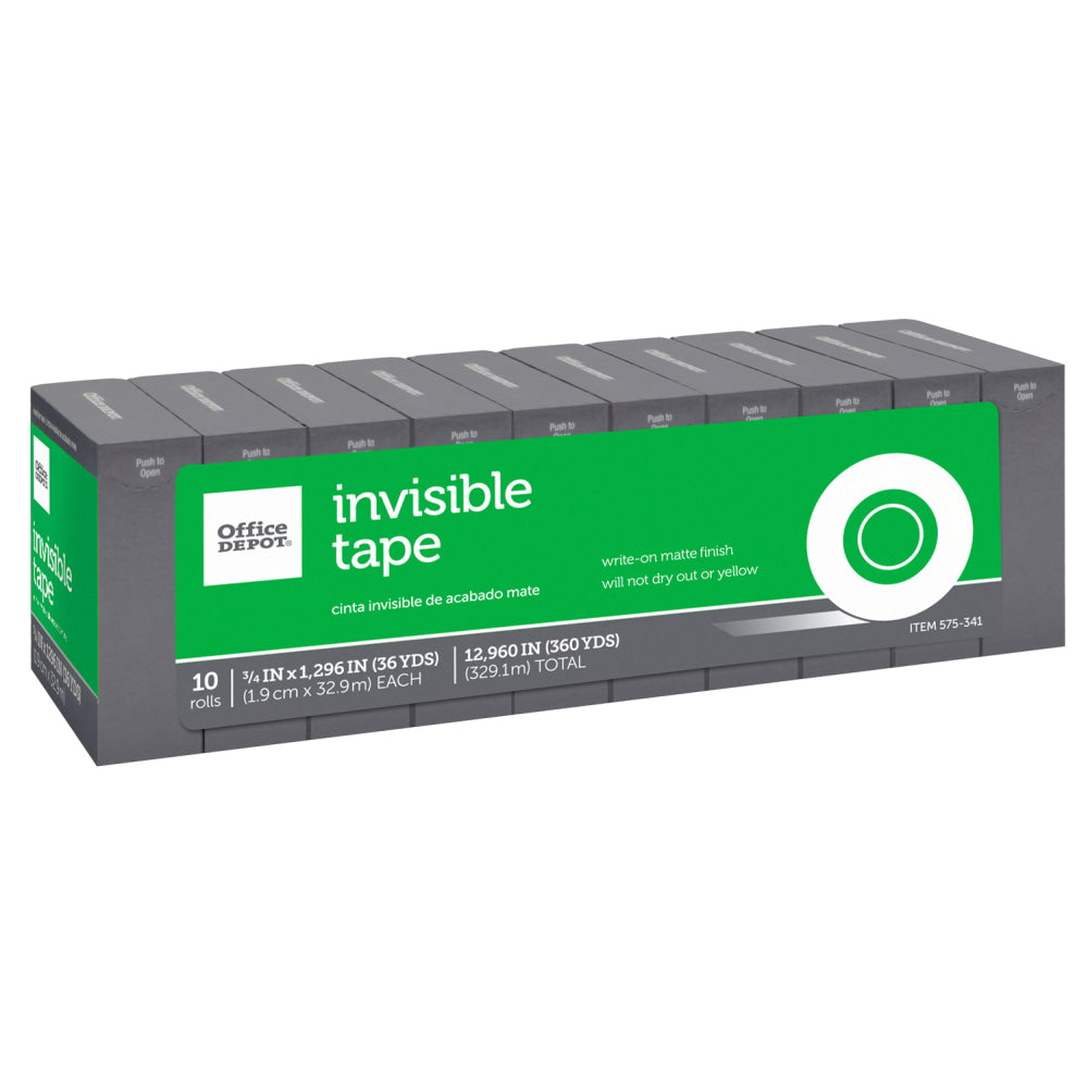 Office Depot Brand Invisible Tape Refills, 3/4in x 1,296in, Pack Of 10