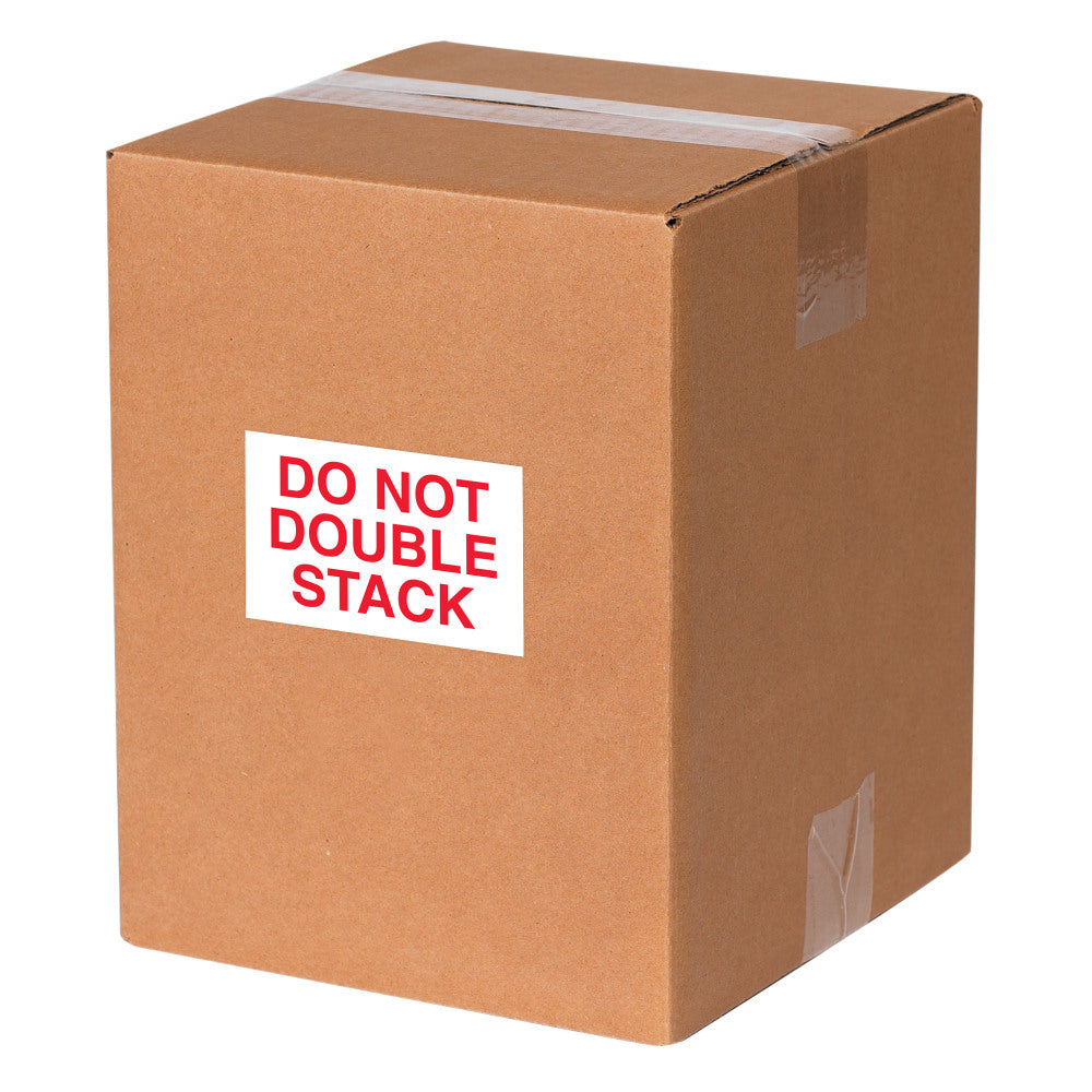 Tape Logic Safety Labels, "Do Not Double Stack", Rectangular, DL1617, 2in x 3in, White/Red, Roll Of 500 Labels