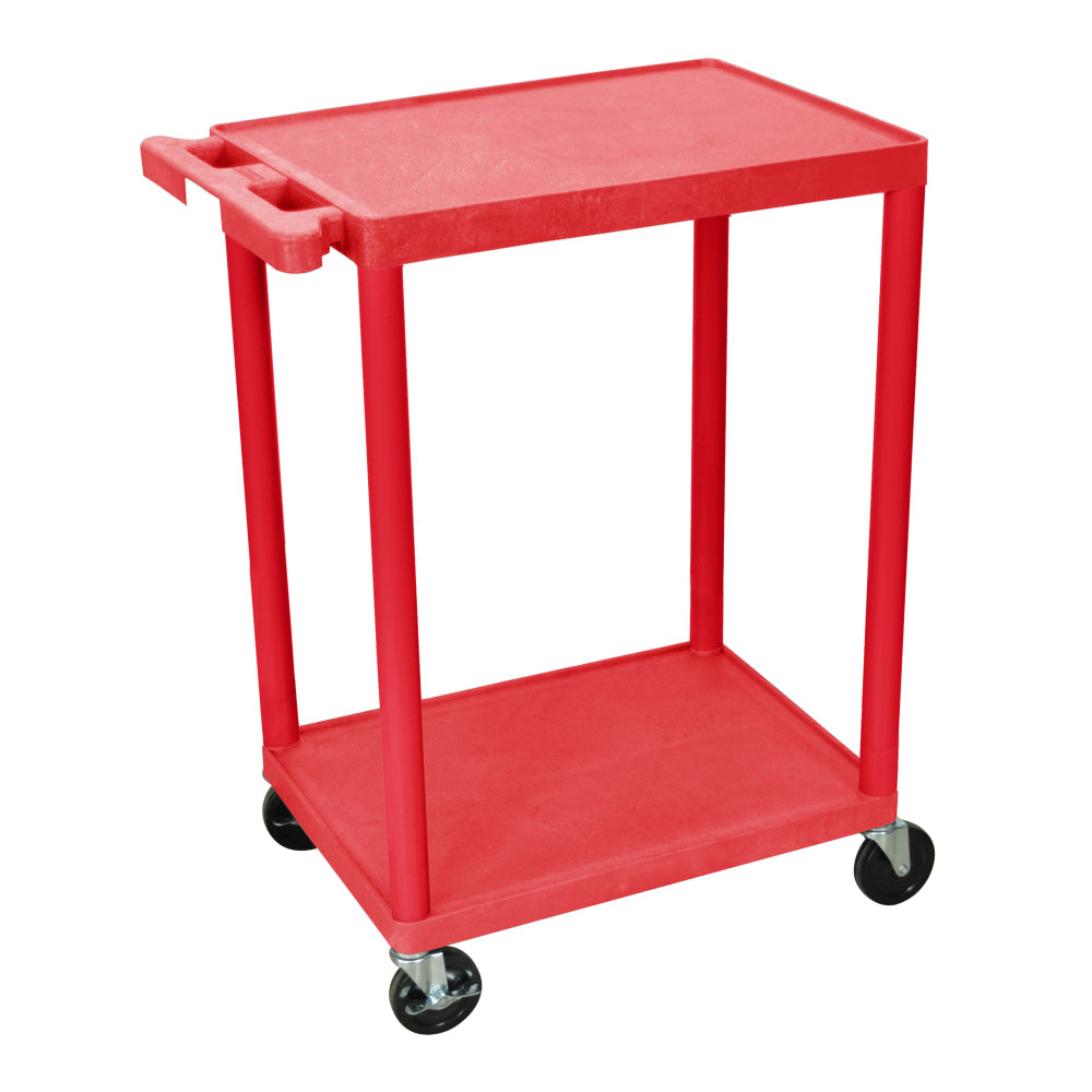 Luxor 2-Shelf Plastic Utility Cart, 33 1/2inH x 24inW x 18inD, Red