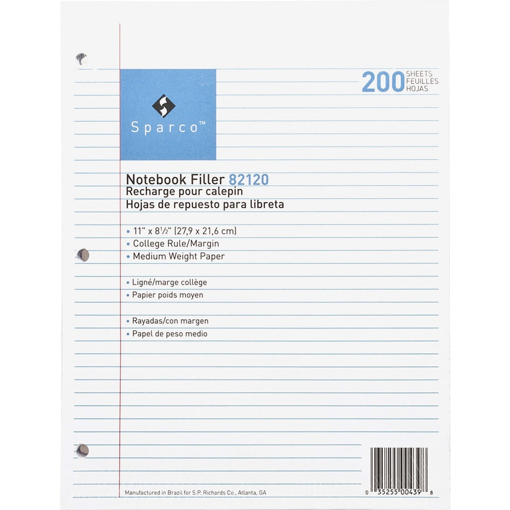 Sparco Notebook Filler Paper, Letter Size, 16 Lb, White, Ream Of 200 Sheets