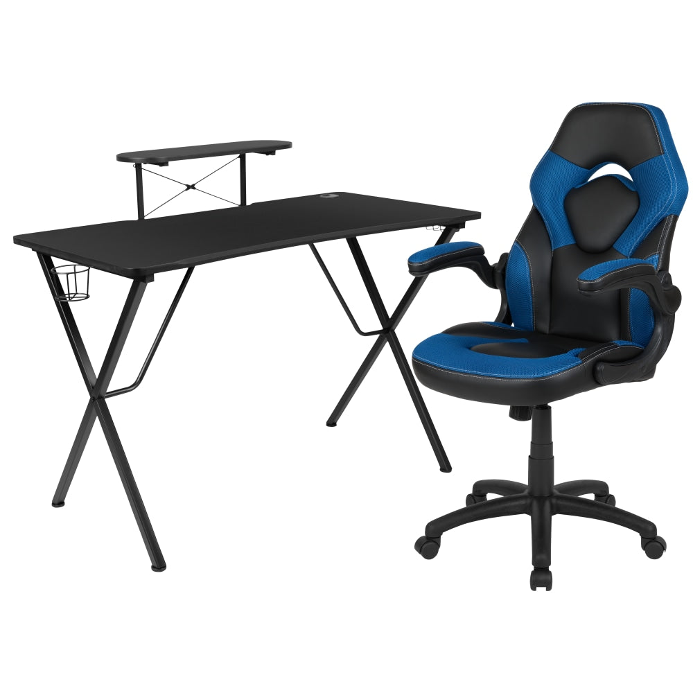 Flash Furniture Gaming Desk And Racing Chair Set With Cup Holder, Headphone Hook and Monitor/Smartphone Stand, Blue