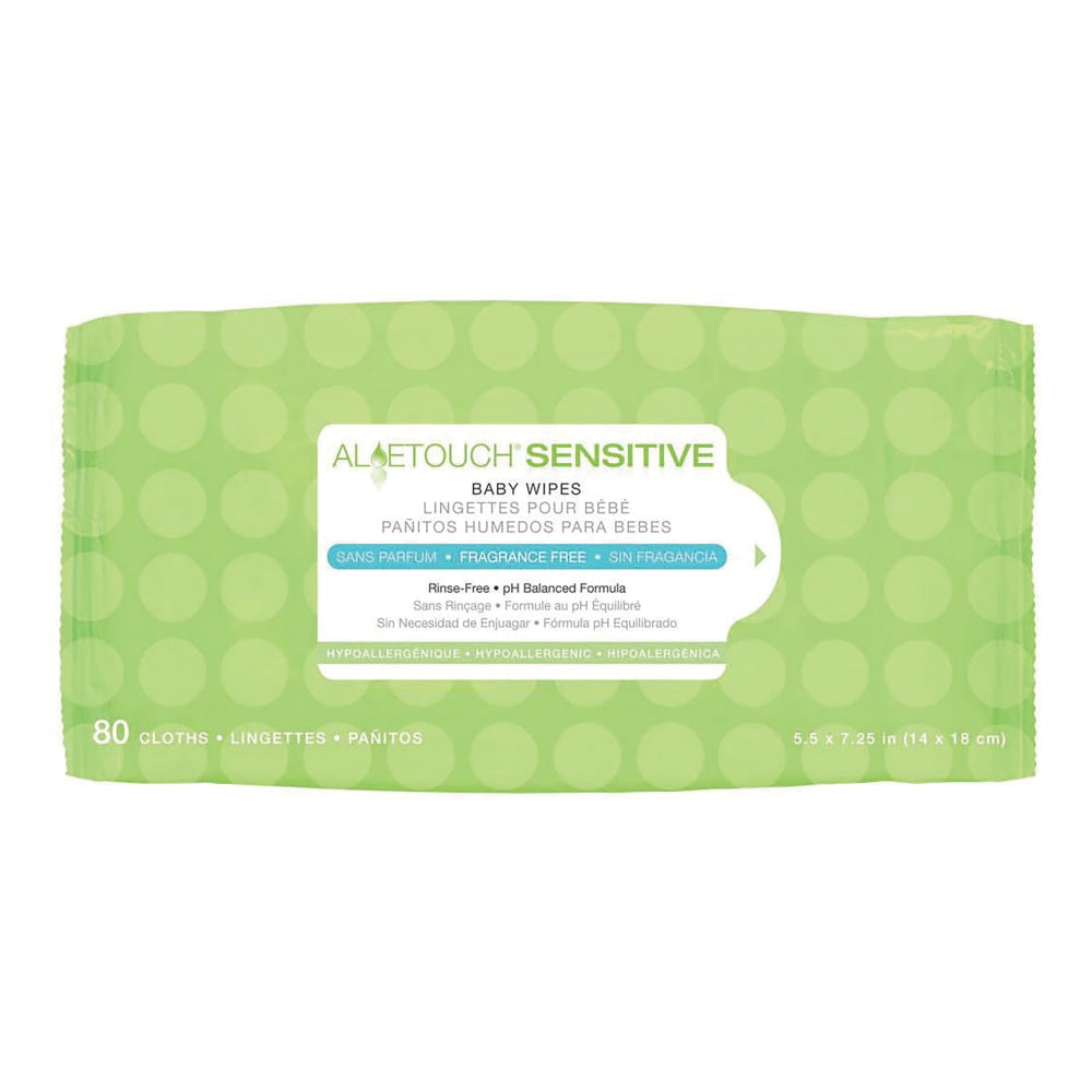 Aloetouch Sensitive Personal Cleansing Baby Wipes, Unscented, 5 1/2in x 7 1/4in, White, 80 Wipes Per Pack, Case Of 24 Packs