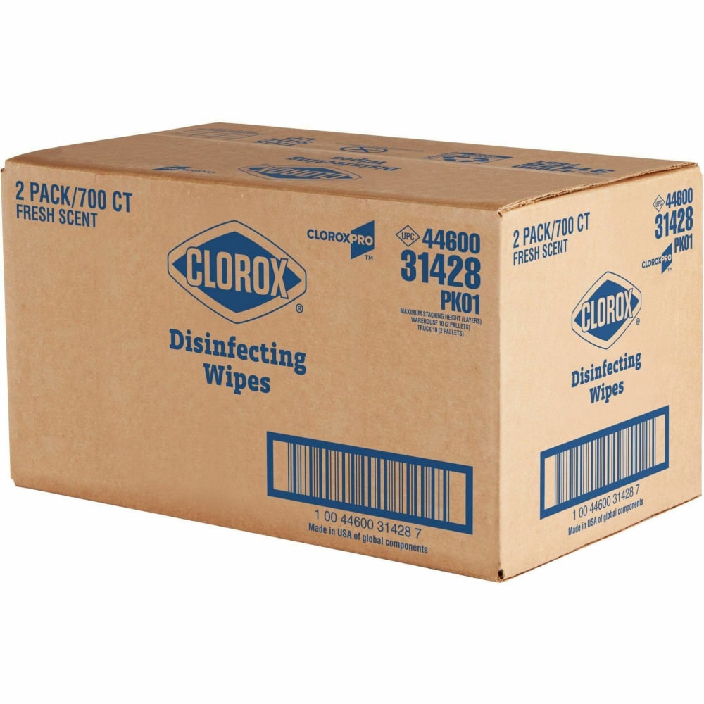 CloroxPro Disinfecting Wipes - For Multipurpose - Fresh Scent - 7in Length x 7in Width - 700 / Pack - 2 / Carton - Pre-moistened - White