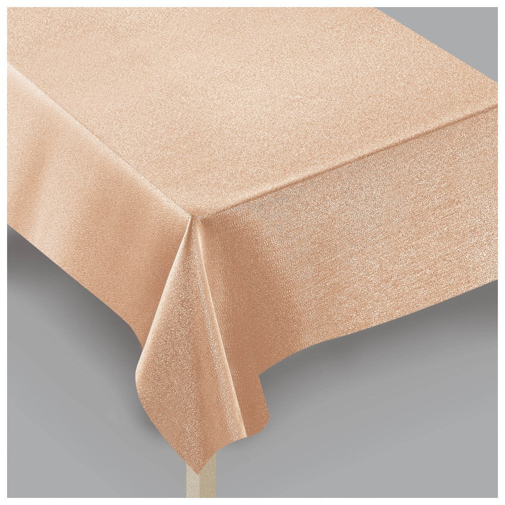 Amscan Metallic Fabric Table Cover, 60in x 84in, Rose Gold