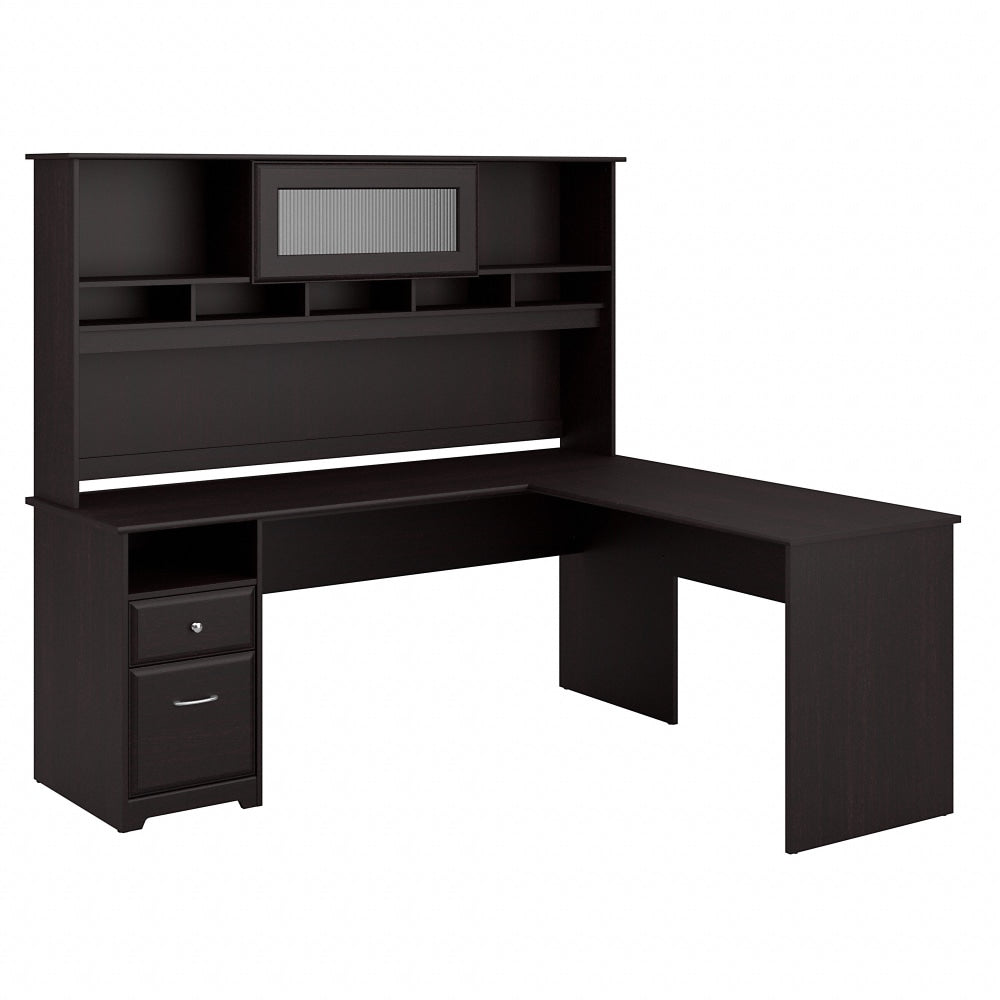 Bush Business Furniture 72inW Cabot L Shaped Corner Desk With Hutch And Drawers, Espresso Oak, Standard Delivery