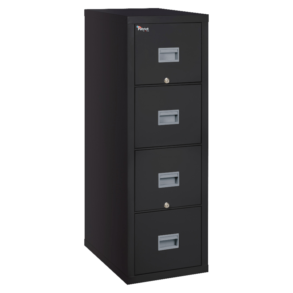 FireKing Patriot 20-3/4inD Vertical 4-Drawer Fireproof File Cabinet, Metal, Black, White Glove Delivery