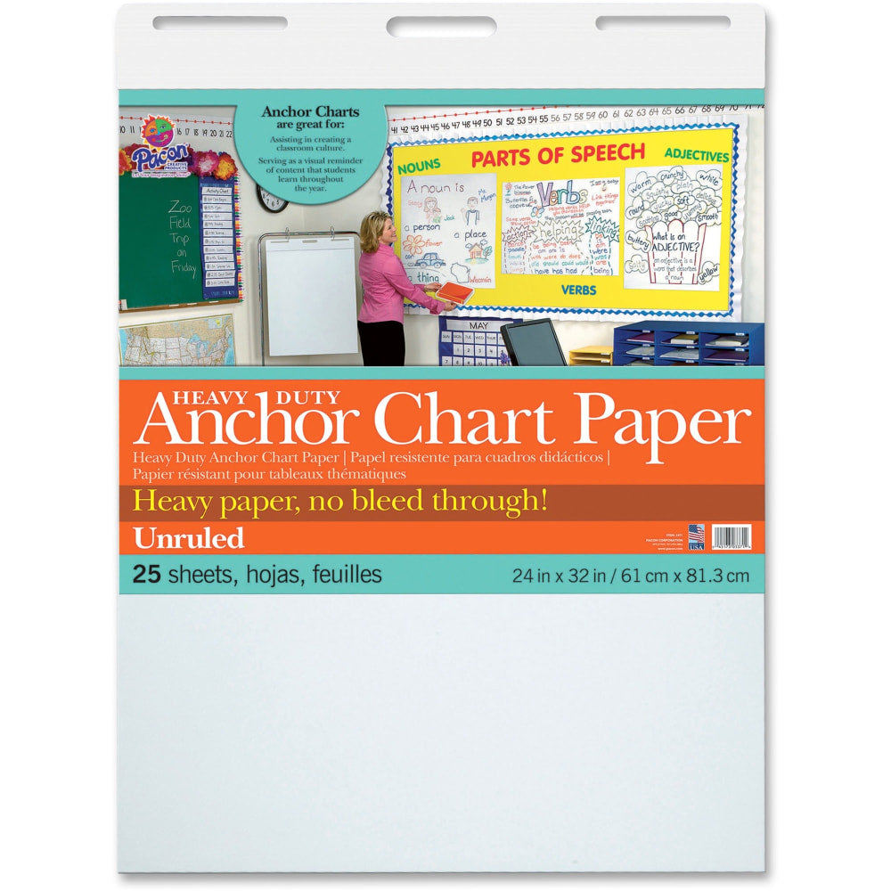 Pacon Heavy-Duty Anchor Chart Paper Pad, 24in x 32in, Unruled, White, 25 Sheets