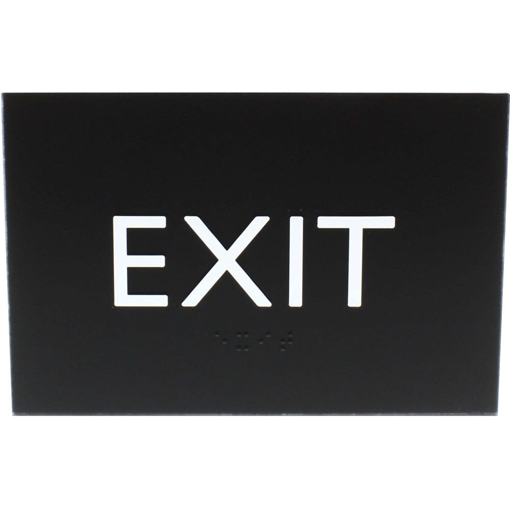 Lorell Exit Sign - 1 Each - 4.5in Width x 6.8in Height - Rectangular Shape - Surface-mountable - Easy Readability, Braille - Indoor - Plastic - Black, Black