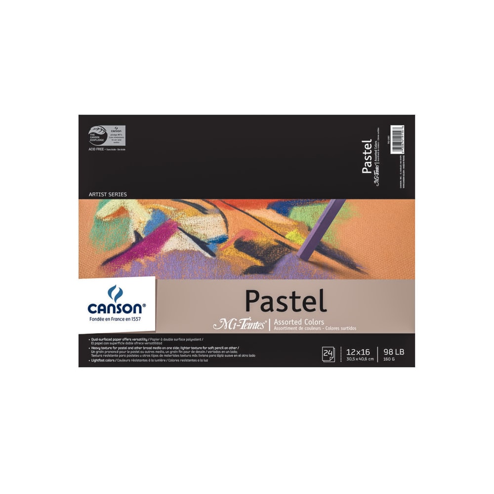 Canson Mi-Teintes Pastel Pad, 12in x 16in, Assorted Colors, 24 Sheets Per Pad