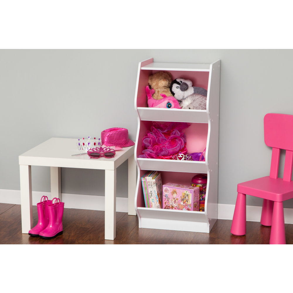 IRIS 3-Tier Curved-Edge Storage-Shelf, White/Pink