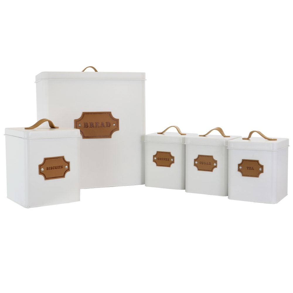 MegaChef 5-Piece Canister Set, White