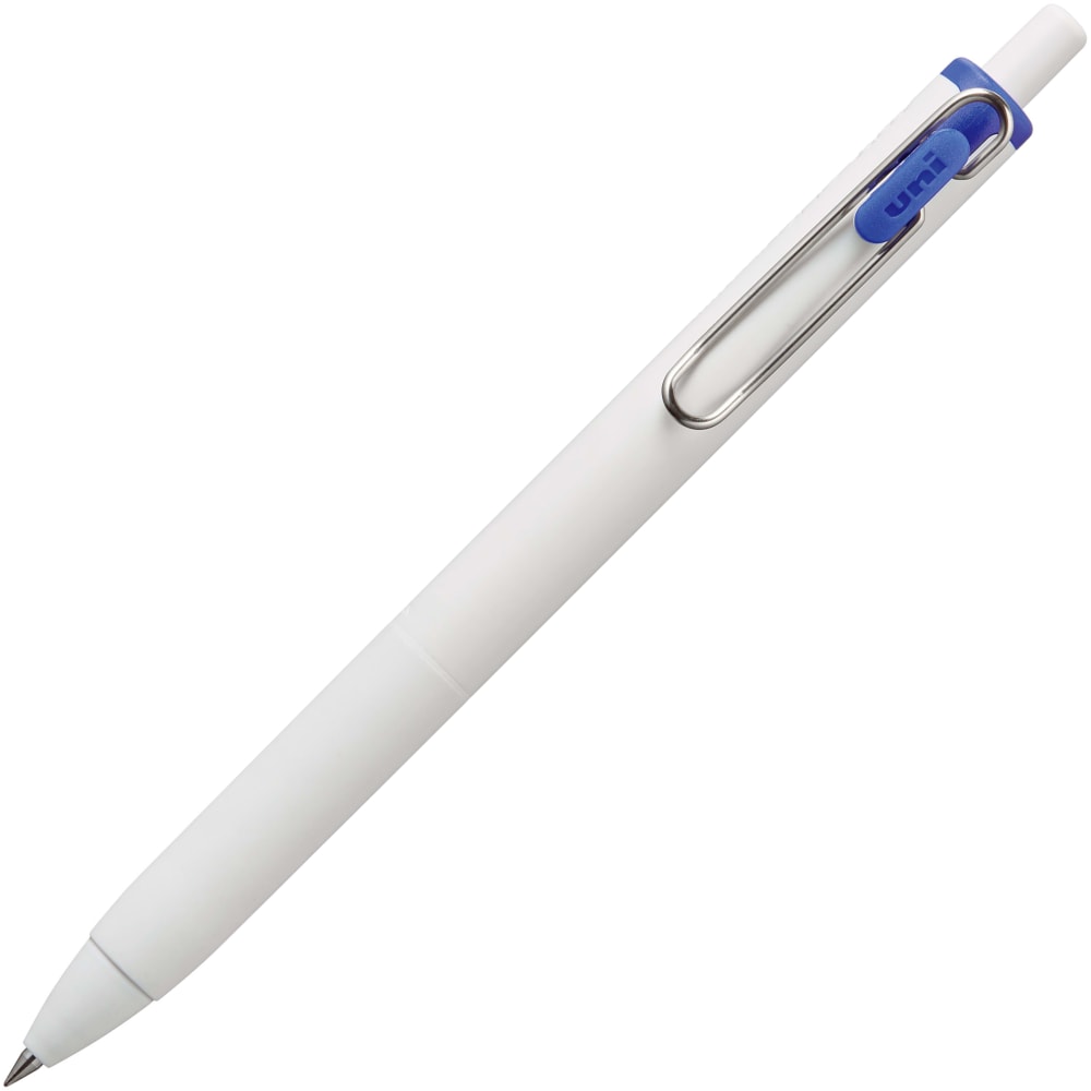 Uni-Ball One Retractable Gel Pens, Micro Point, 0.5 mm, White Barrel, Blue Ink, Pack Of 12 Pens