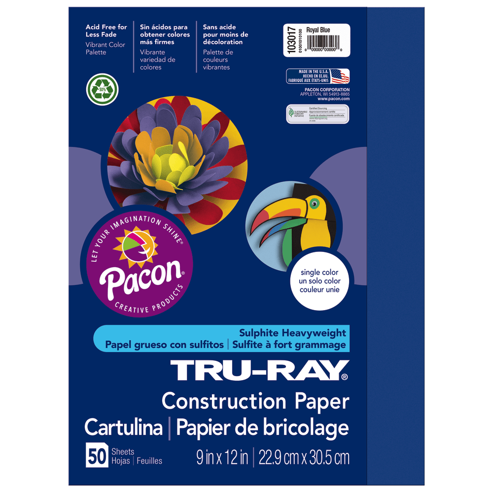 Tru-Ray Construction Paper, 50% Recycled, 9in x 12in, Royal Blue, Pack Of 50