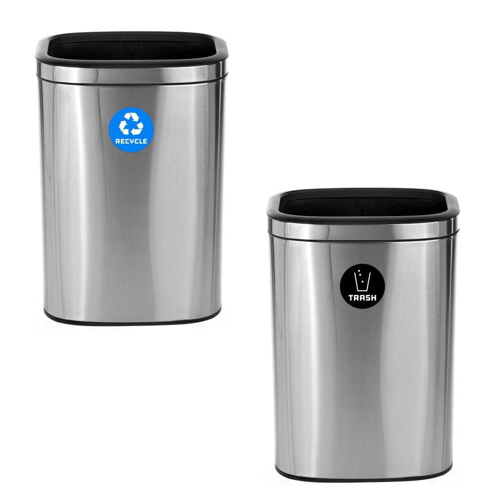 Alpine Industries Recycle Trash Stations, 10.5 Gallons, Silver, Pack Of 2 Stations