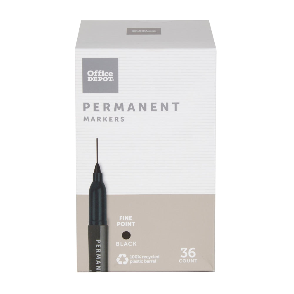 Office Depot Brand Permanent Markers, Fine Point, 100% Recycled Plastic Barrel, Black Ink, Pack Of 36