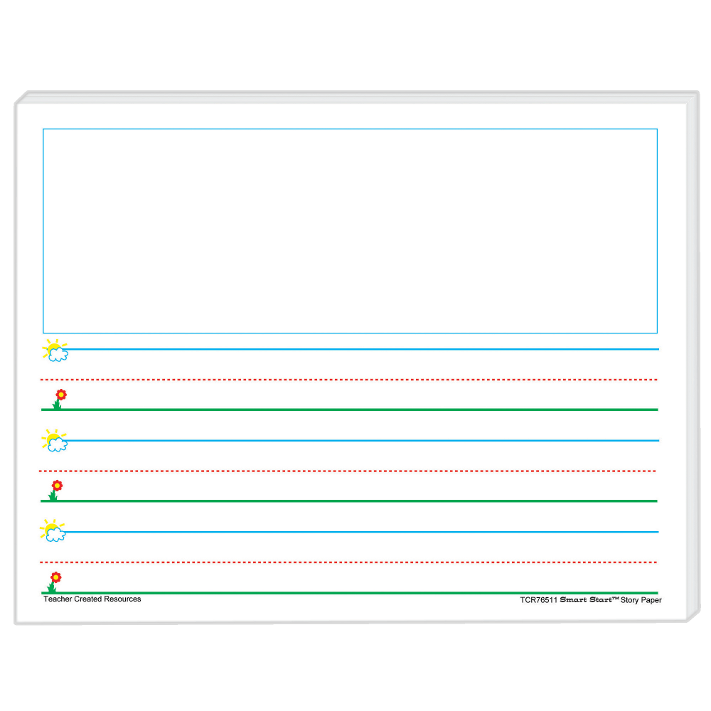 Teacher Created Resources Smart Start K-1 Story Paper, 8-1/2in x 11in, Primary Rule, White, 100 Sheets Per Pack, Set Of 2 Packs