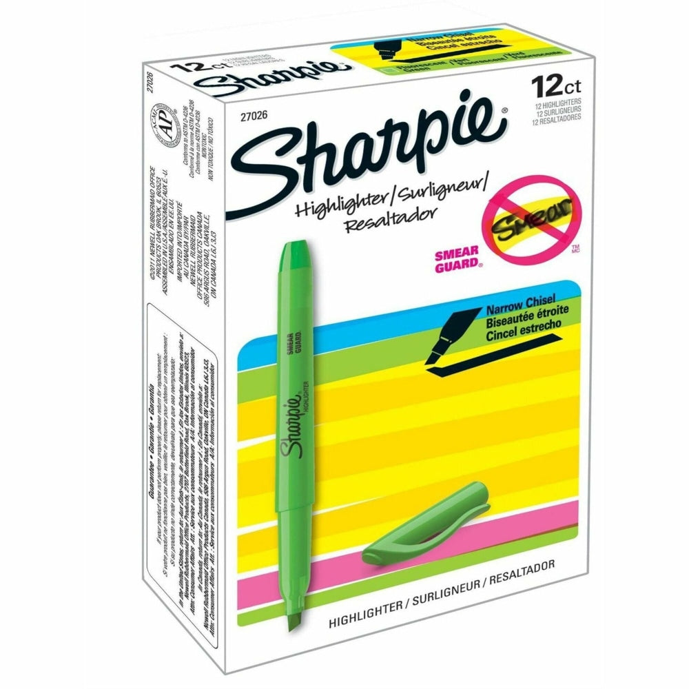 Sharpie Accent Pocket Highlighters, Fluorescent Green, Pack Of 12