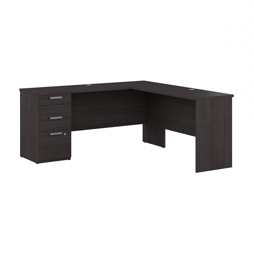 Bestar Ridgeley 65inW L-Shaped Corner Desk With Storage, Charcoal Maple