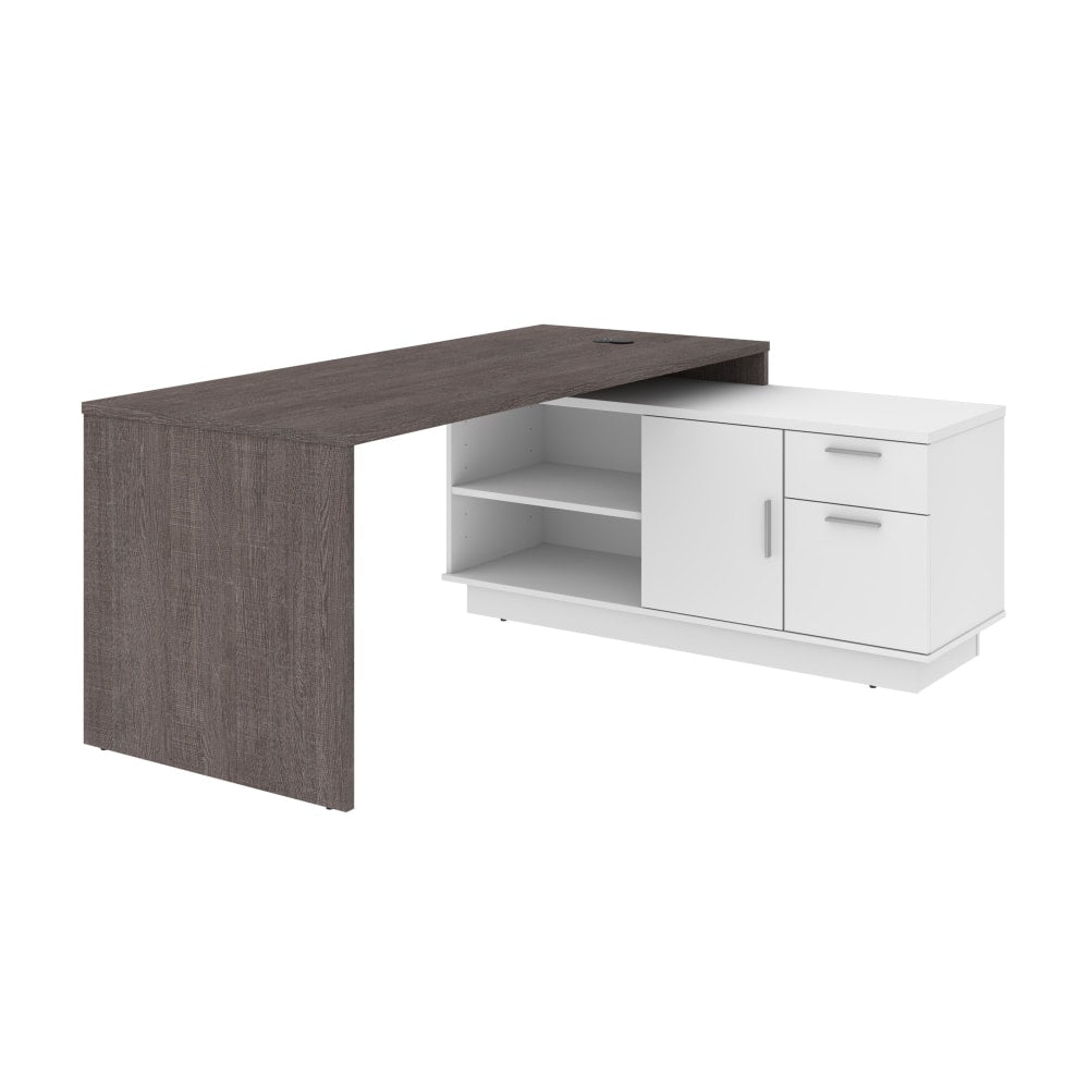 Bestar Equinox 72inW L-Shaped Corner Desk, Bark Gray/White