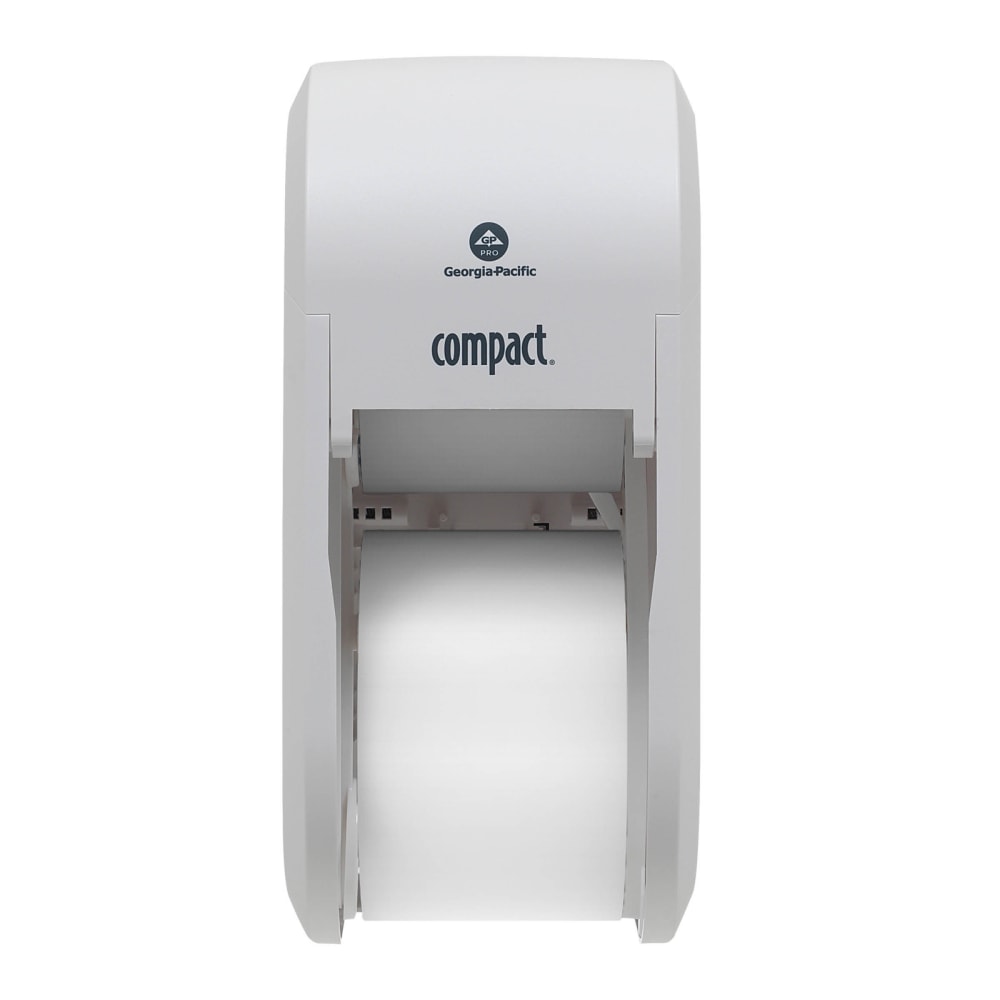 Compact by GP PRO, 2-Roll Vertical Coreless High-Capacity Toilet Paper Dispenser, 56767A, 7.35in x 6.21in x 13.6in, White, 1 Dispenser