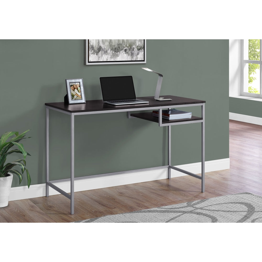 Monarch Specialties 48inW Computer Desk With Hanging Shelf, Cappuccino/Silver