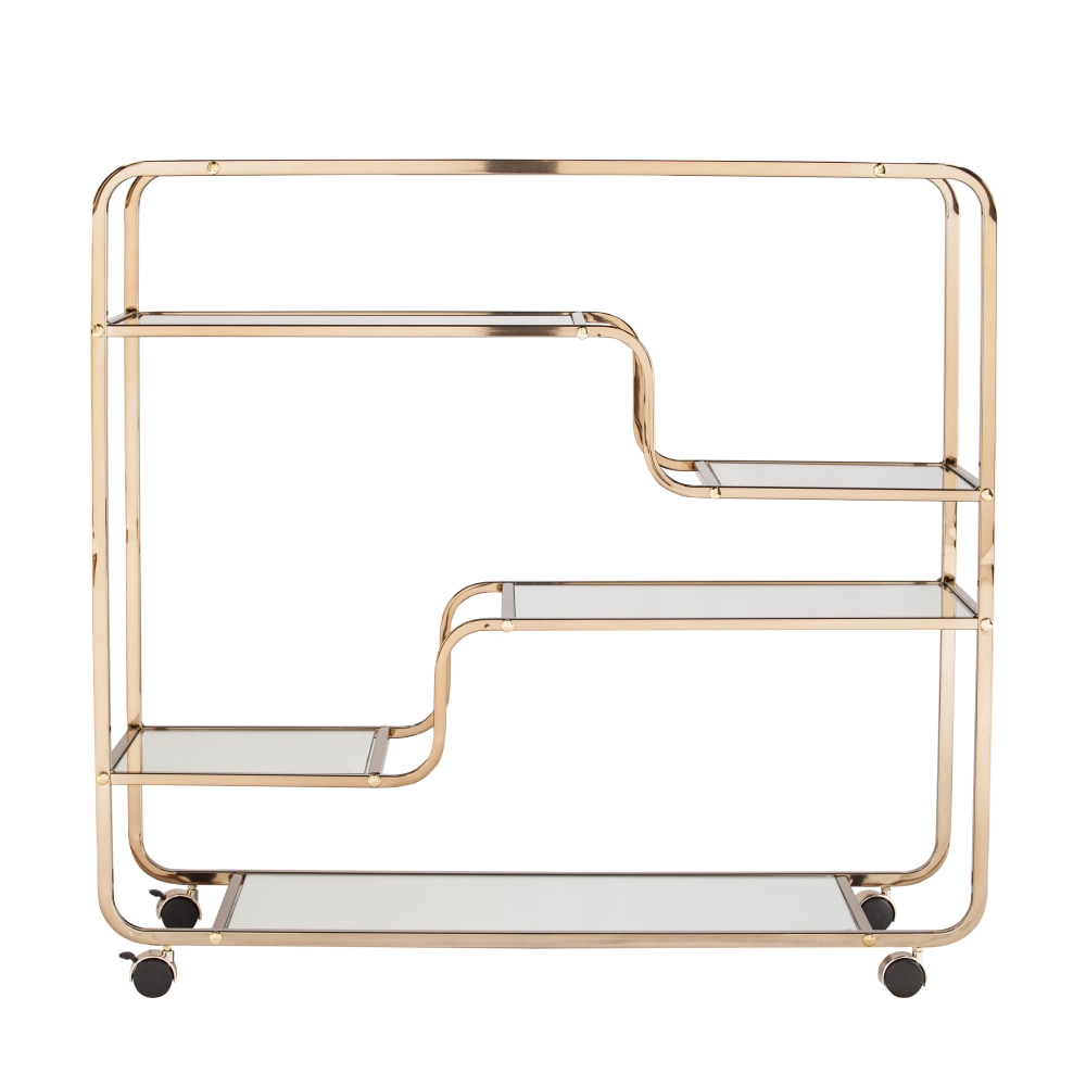 SEI Furniture Maylynn Mirrored Bar Cart, 33-3/4inH x 36inW x 13-1/4inD, Champagne