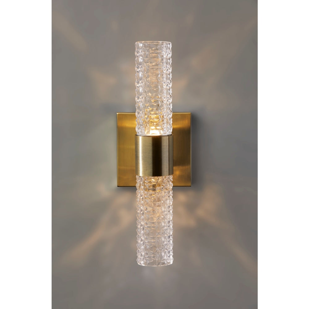 Adesso Harriet LED Wall Lamp, 5inW, Clear Glass Shade/Antique Brass Base