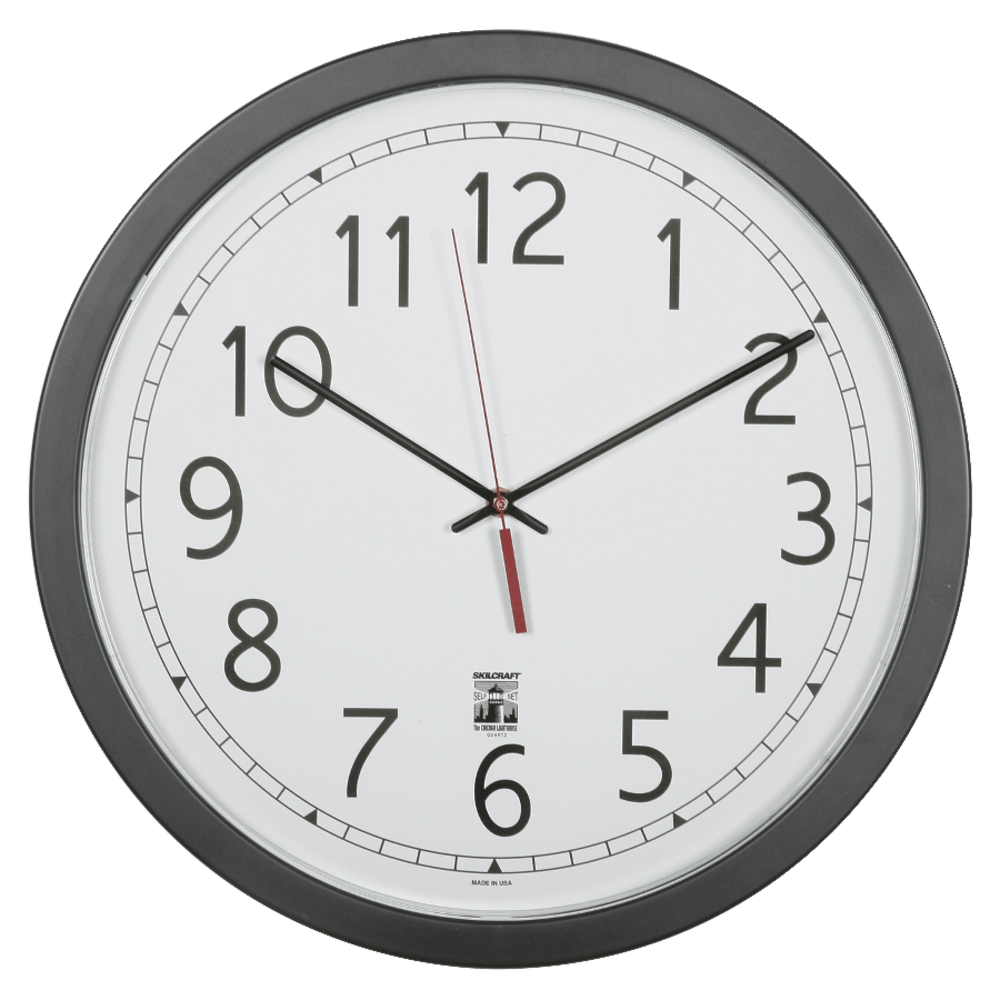 SKILCRAFT Self-Set Wall Clock, 16 1/2inW, Black/White (AbilityOne 6645-01-623-8825)