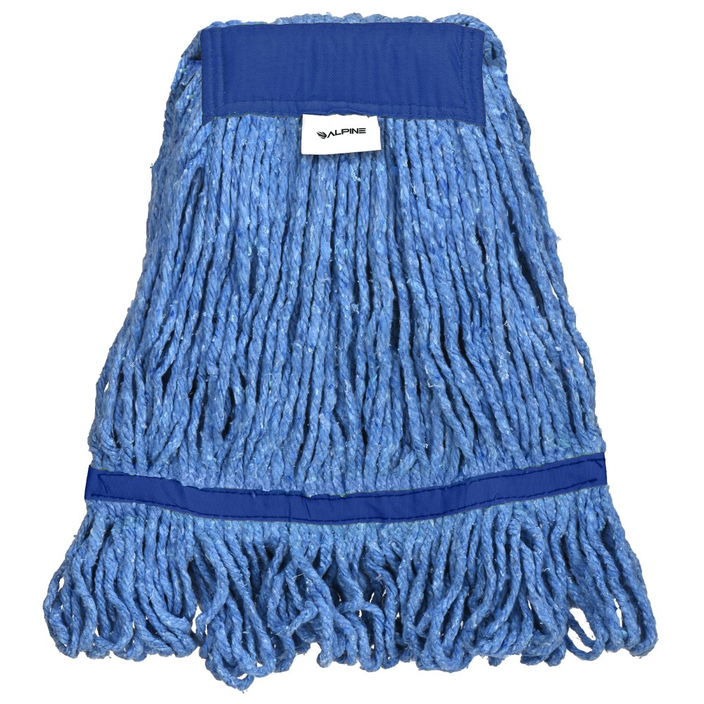 Alpine Industries Cotton Loop-End Mop Heads With 5in Head And Tail Bands, 32 Oz, Blue, Set Of 12 Heads