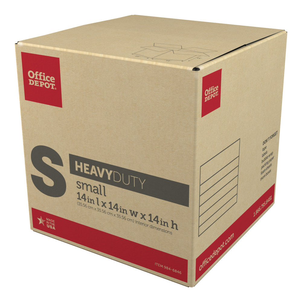 Office Depot Brand Heavy-Duty Corrugated Moving Box, 14inH x 14inW x 14inD, Kraft