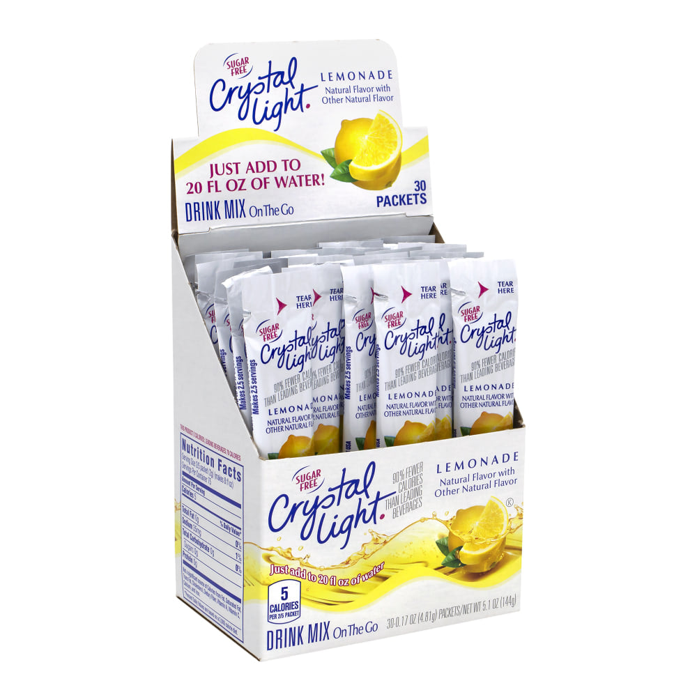 Crystal Light On-The-Go Sugar-Free Drink Mix, Lemonade, 0.17 Fl Oz, 30 Packets Per Box, Pack Of 2 Boxes