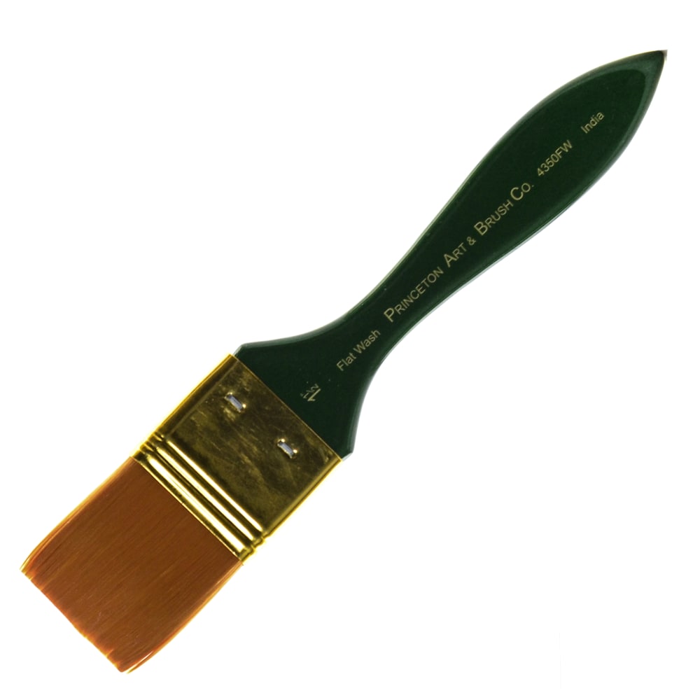 Princeton Series 4350 Ashley Synthetic Paint Brush, 1 1/2in, Flat Wash Bristle, Synthetic, Green