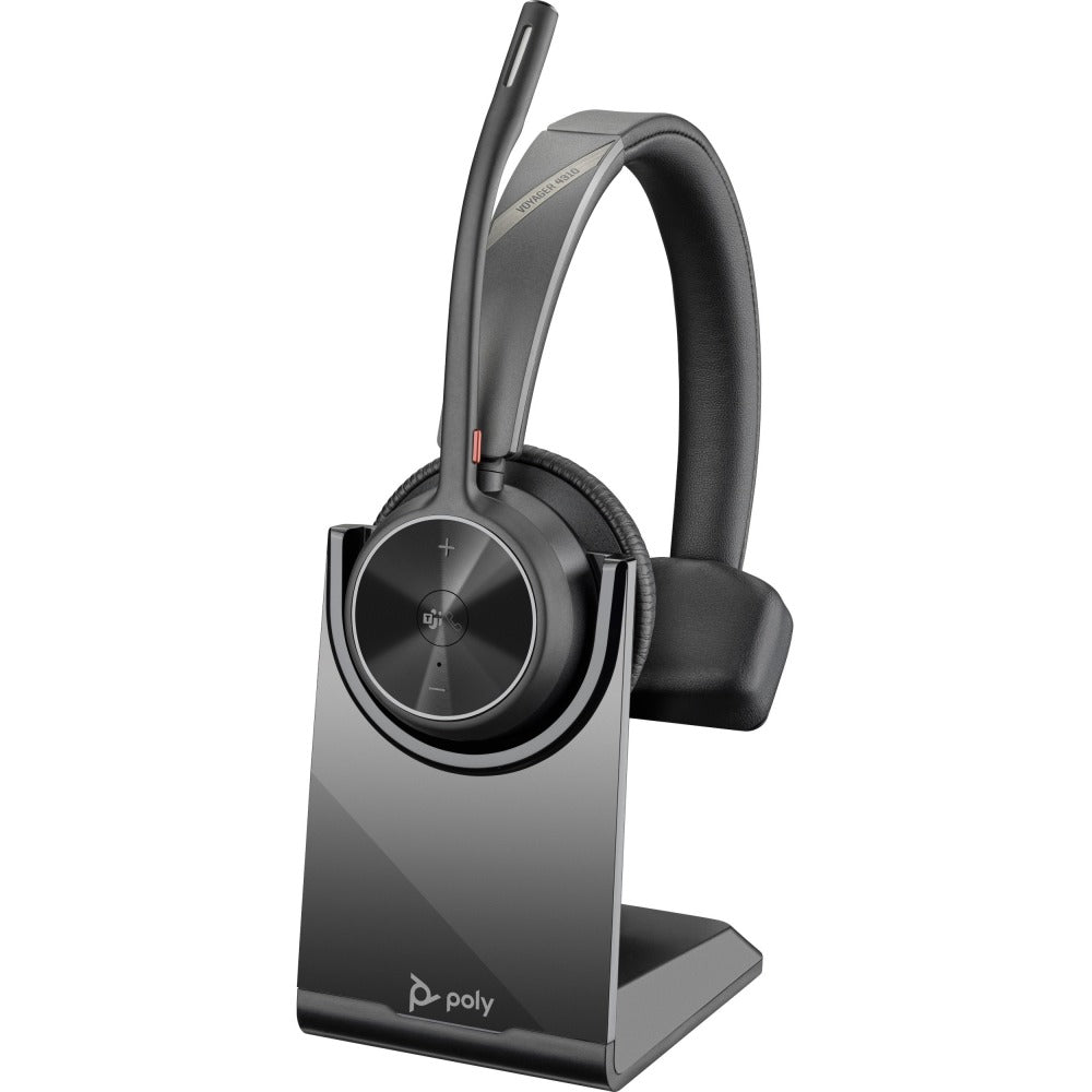 Poly Voyager 4310-M Microsoft Teams Certified Headset With Charge Stand - Stereo, Mono - Wired/Wireless - Bluetooth - 164 ft - 20 Hz - 20 kHz - Over-the-head - Binaural - Ear-cup - 4.92 ft Cable - Electret Condenser, MEMS Technology Microphone