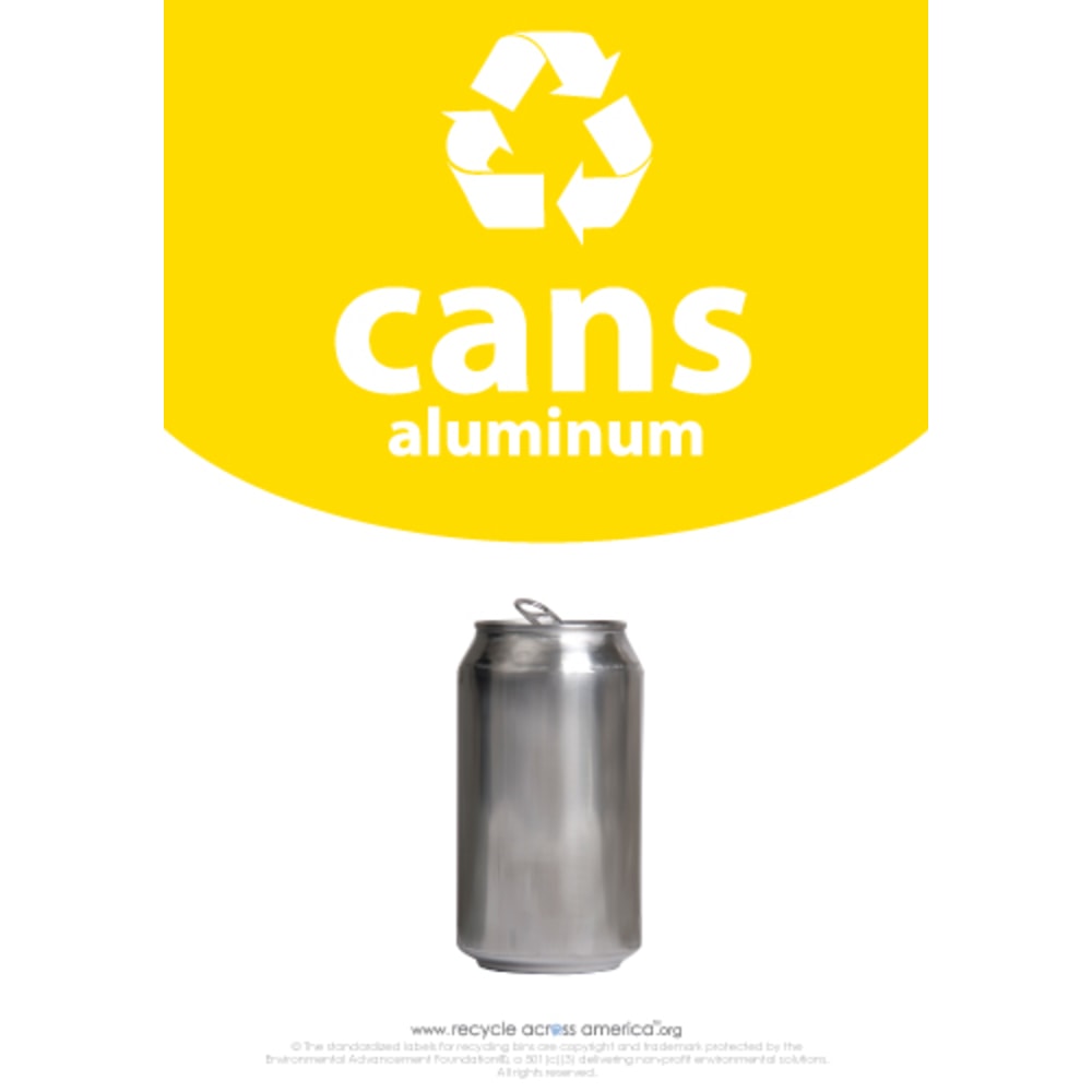 Recycle Across America Aluminum Cans Standardized Recycling Labels, CANS-1007, 10in x 7in, Yellow