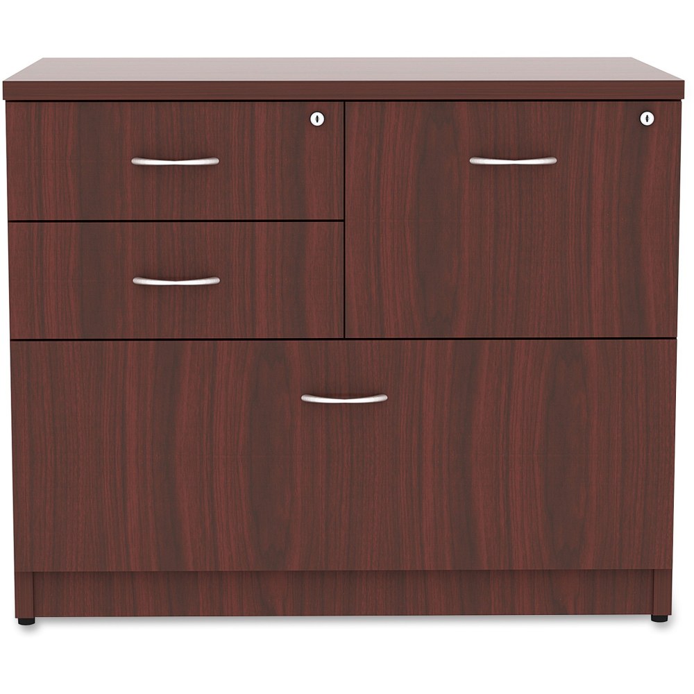 Lorell Essentials 35-1/2inW x 22inD Lateral 4-Drawer Combo File Cabinet, Mahogany