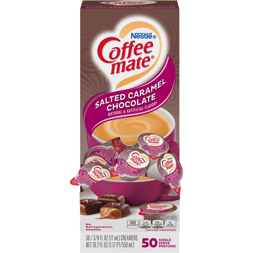 Nestle Coffee-mate Liquid Creamer, Salted Caramel Chocolate Flavor, 0.38 Oz Single Serve x 50