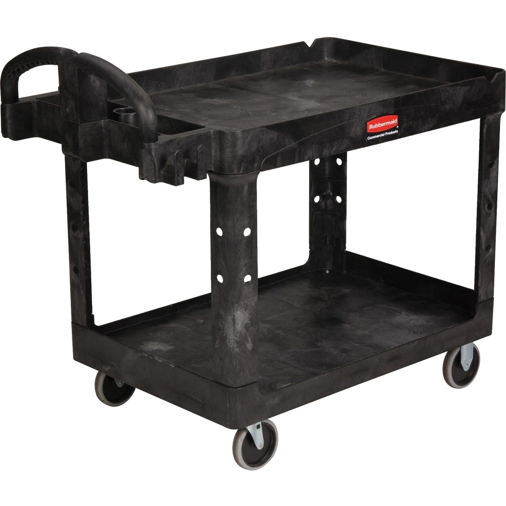 Rubbermaid Commercial Medium Utility Cart with Lipped Shelf - 2 Shelf - 500 lb Capacity - 4 Casters - 5in Caster Size - Resin, Polypropylene - 45.3in Length x 25.9in Width x 33.3in Height - Black - 1 Each