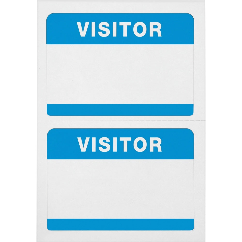 Advantus Self-Adhesive Visitor Badges, Rectangle, 2-1/4in x 3-1/2in, White/Blue, Box of 100