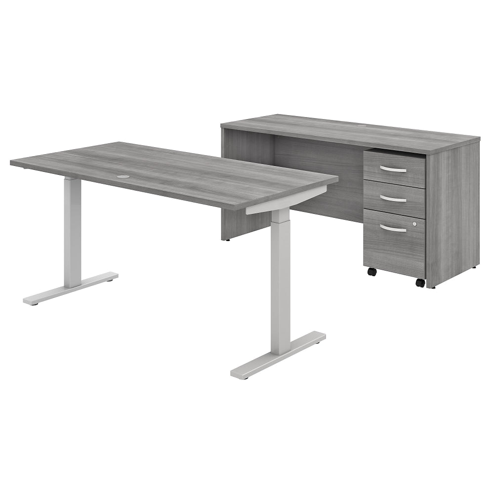 Bush Business Furniture Studio C Electric 60inW x 30inD Height-Adjustable Standing Desk, Credenza And Mobile File Cabinet, Platinum Gray, Standard Delivery