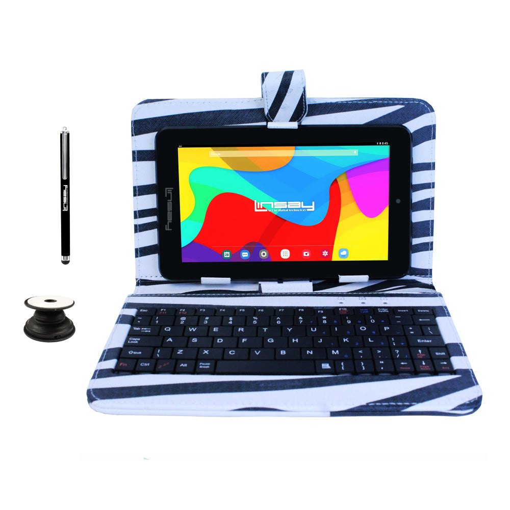 Linsay F7 Tablet, 7in Screen, 2GB Memory, 64GB Storage, Android 13, Zebra Keyboard