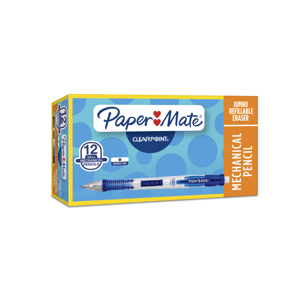 Paper Mate Clearpoint Mechanical Pencil, 0.7mm, #2 Lead, Blue Barrel, Pack Of 12