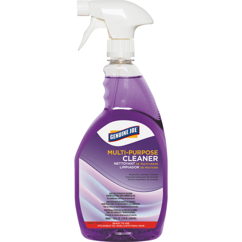 Genuine Joe Multi-purpose Cleaner - For Kitchen - Ready-To-Use - 32 fl oz (1 quart) - Lavender Scent - 6 / Carton - Deodorize, Long Lasting, Butyl-free, Phosphate-free - Purple