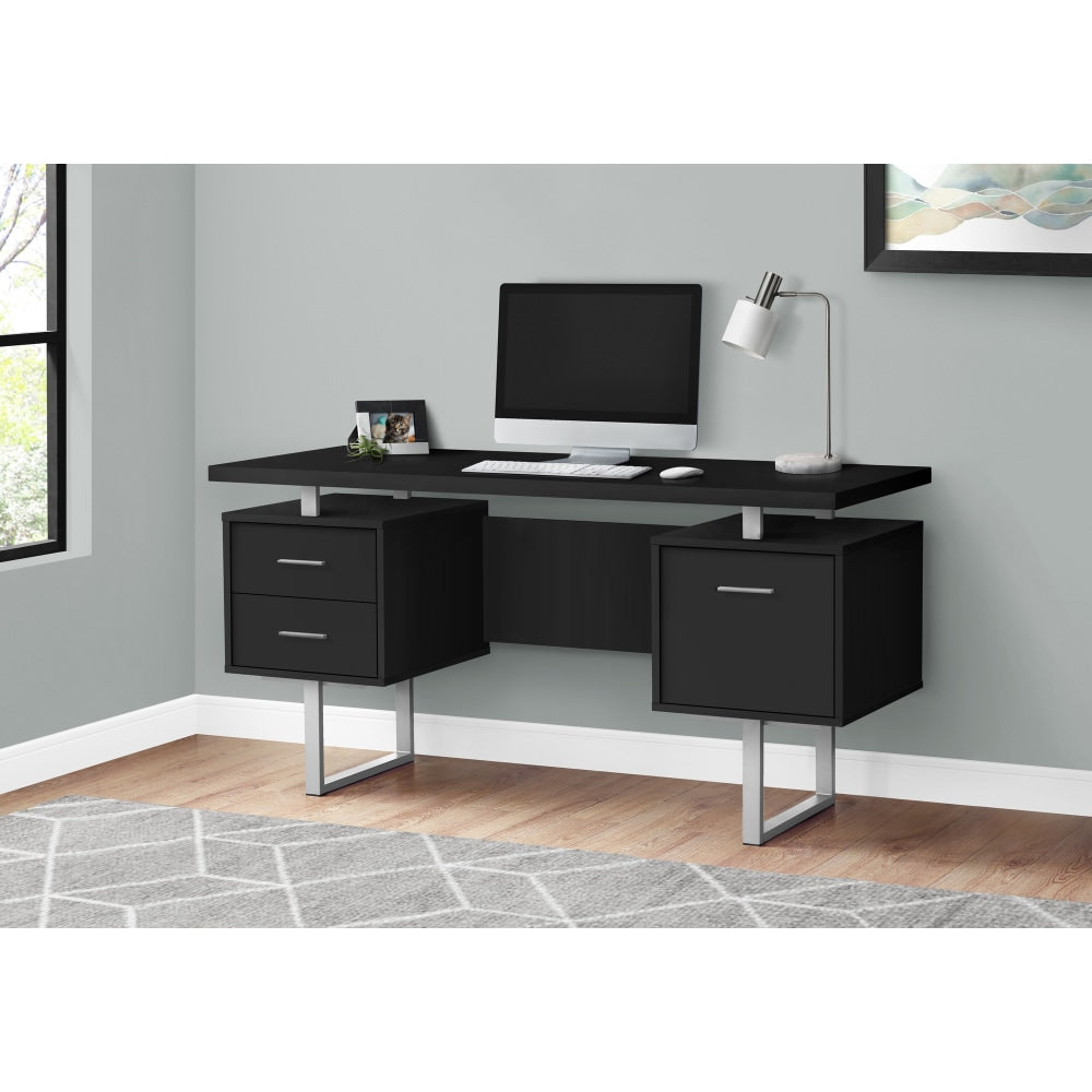 Monarch Specialties Violet 60inW Computer Desk, Black/Silver