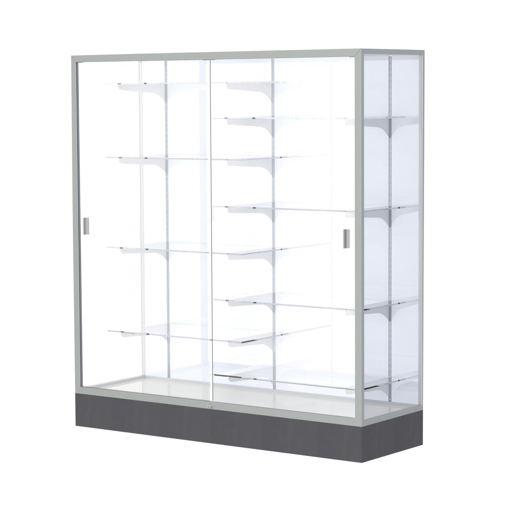 Waddell Colossus 8-Shelf Floor Display Case, 66inH x 60inW x 20inD, White Back/Satin Finish