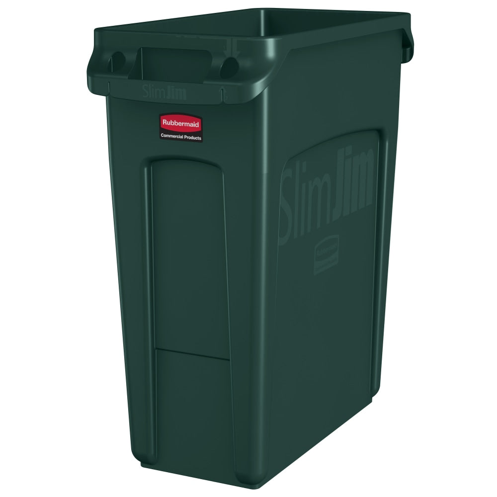 Rubbermaid Slim Jim Rectangular Polyethylene Vented Waste Receptacle, 16 Gallons, Green