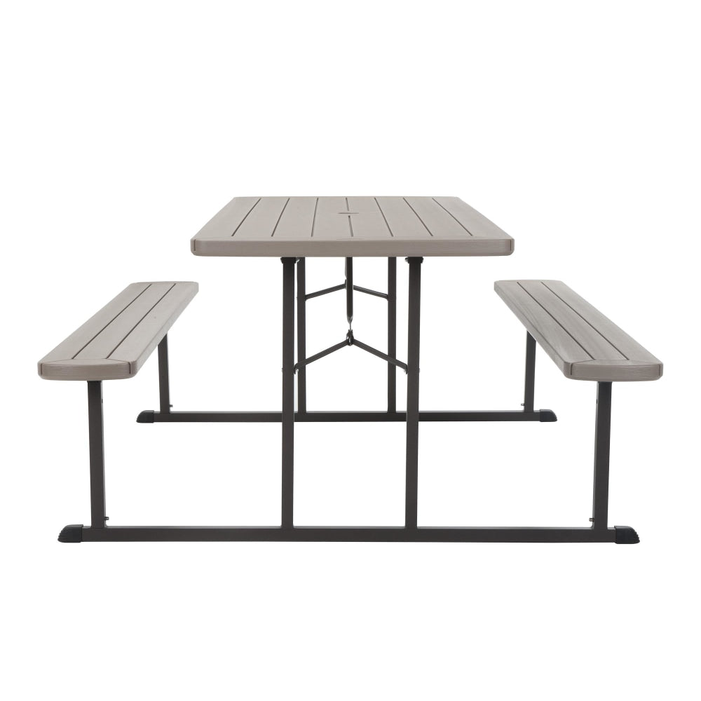 COSCO Bridgeport Outdoor Living Folding Picnic Table, 29inH x 72inW x 57inD, Taupe/Brown