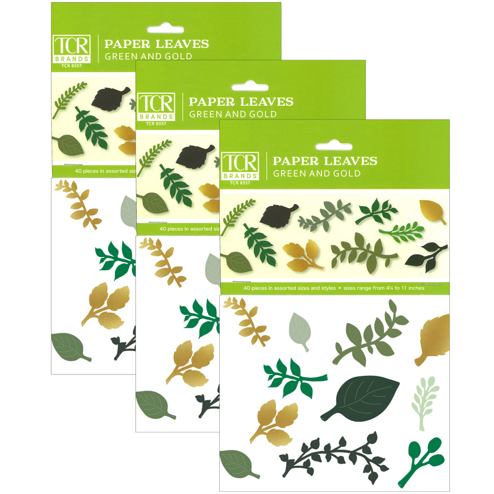 Teacher Created Resources Green And Gold Paper Leaves, 40 Per Pack, Set Of 3 Packs