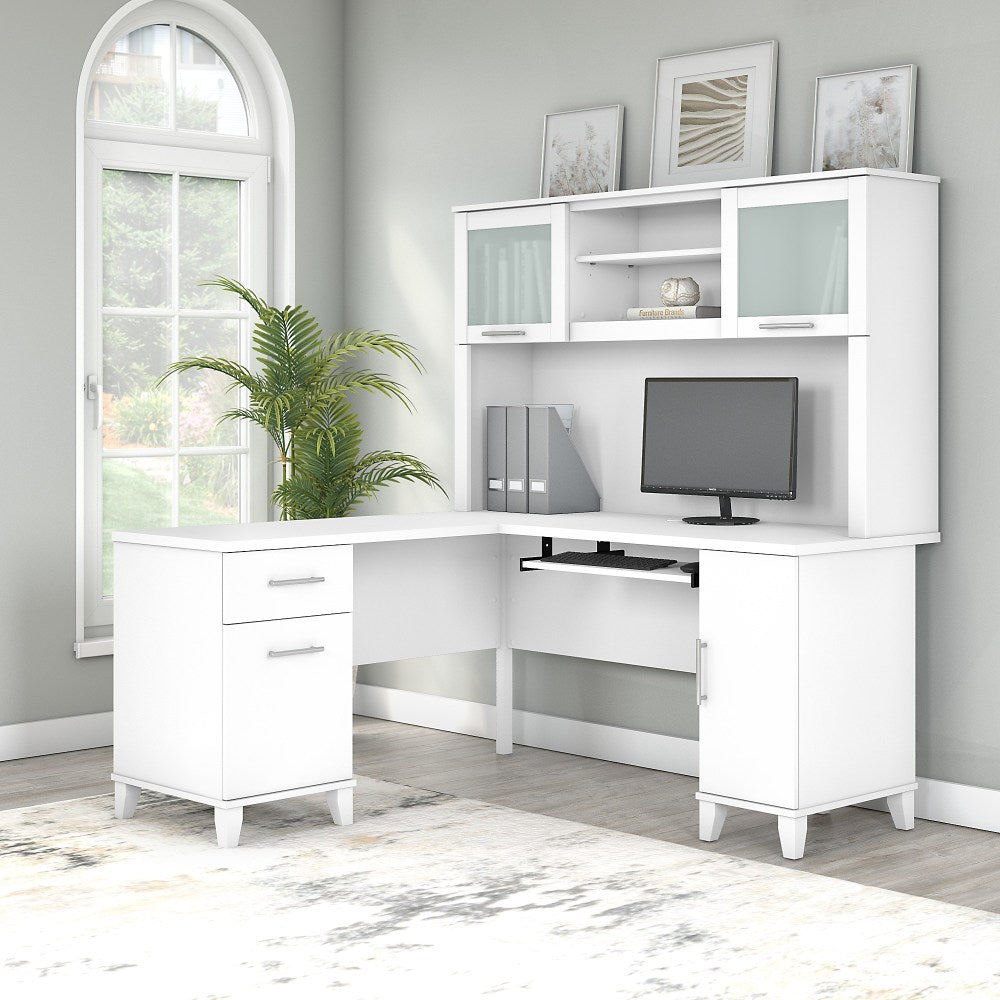 Bush Business Furniture Somerset 60inW L-Shaped Corner Desk With Hutch, White, Standard Delivery