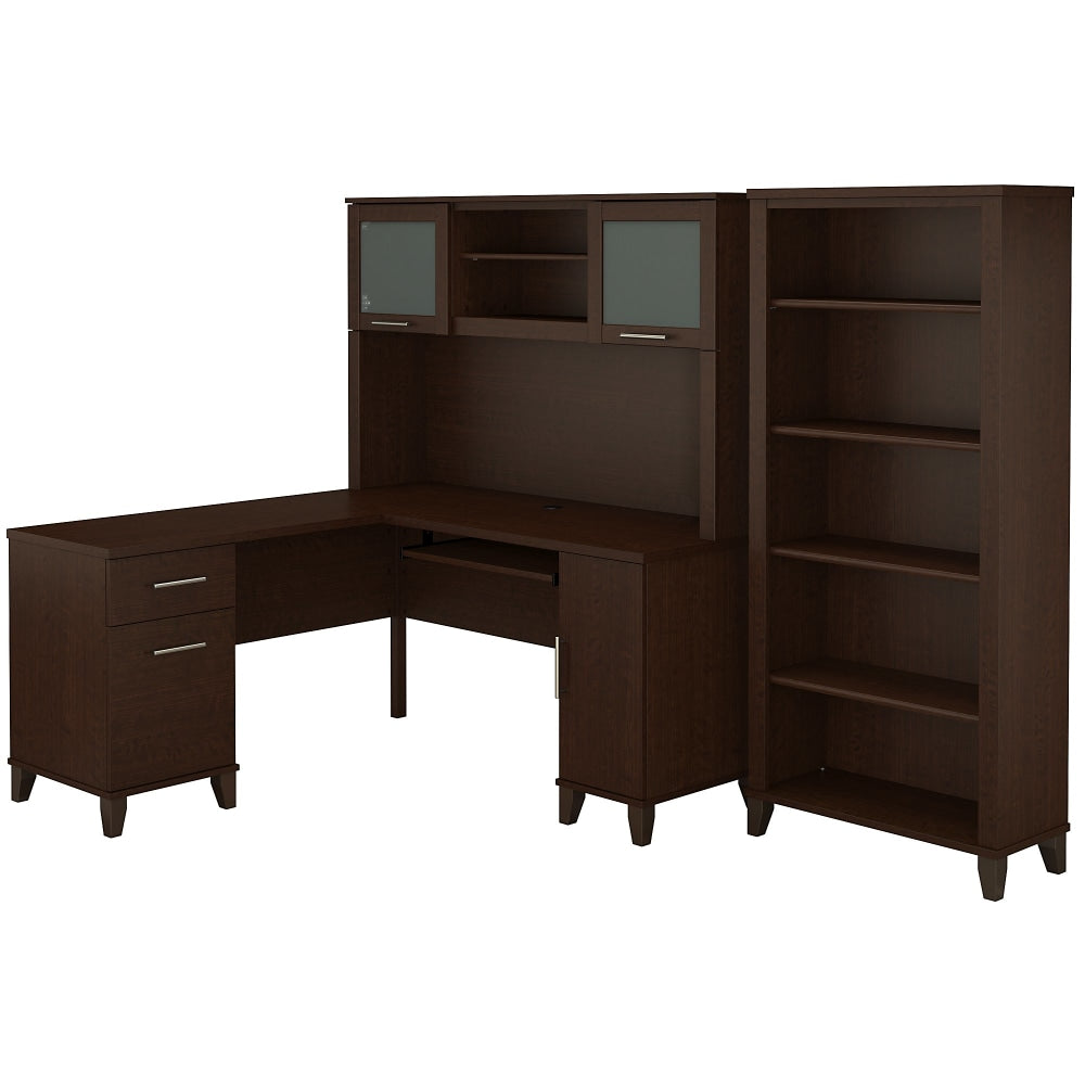 Bush Furniture Somerset L Shaped Desk With Hutch And 5 Shelf Bookcase, 60inW, Mocha Cherry, Standard Delivery