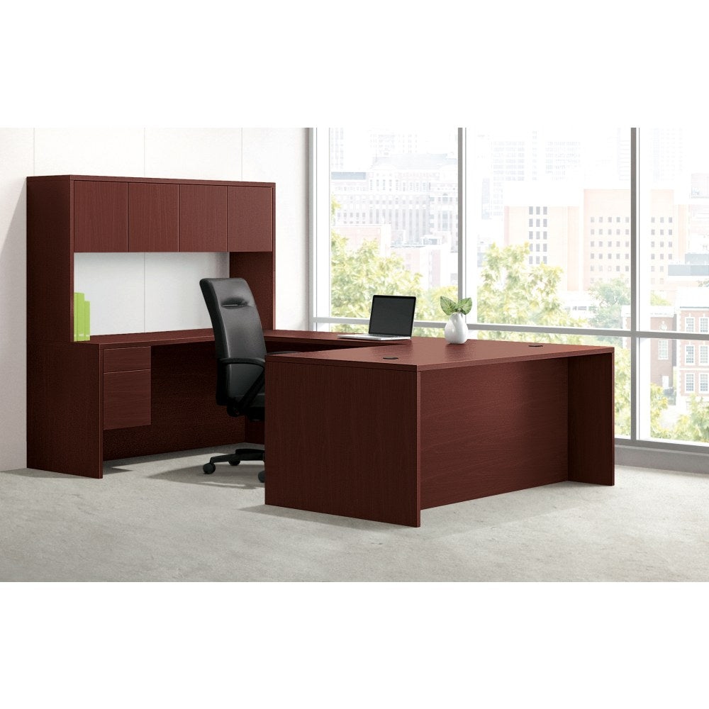 HON 10500 72inW Single-Pedestal Computer Desk With Pedestal On Right/Left Return, Mahogany